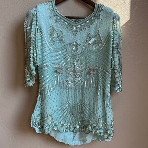 Vintage Odeon Beaded Sequin Silk Lined Blouse